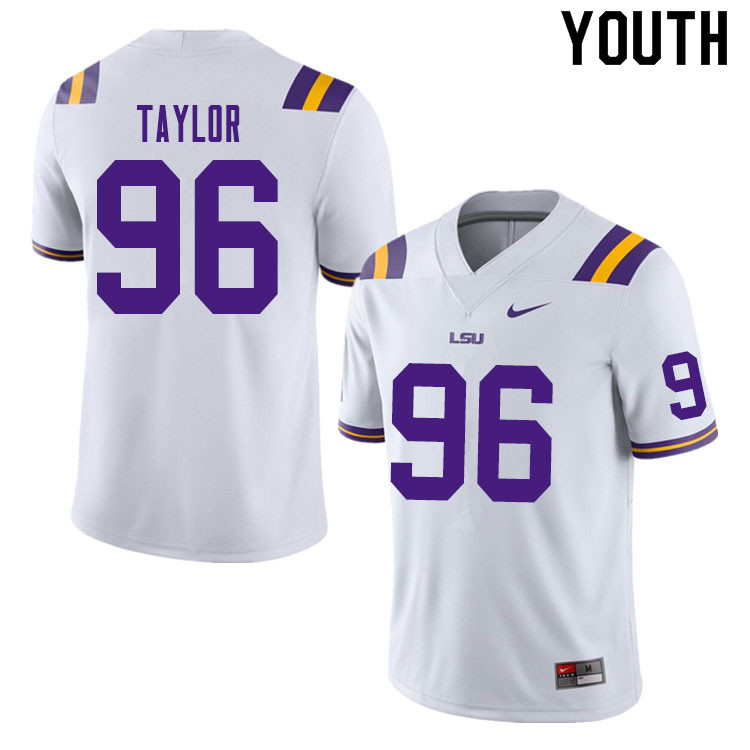 Youth #96 Eric Taylor LSU Tigers College Football Jerseys Sale-White